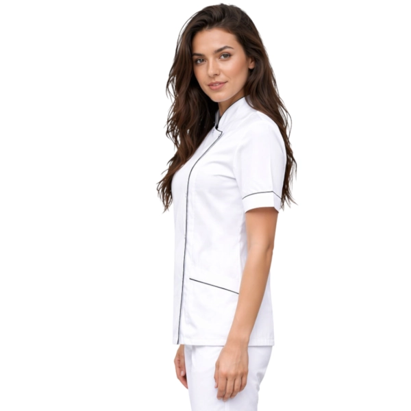 Bluza biała lamówka granatowa krótki rękaw roz.36